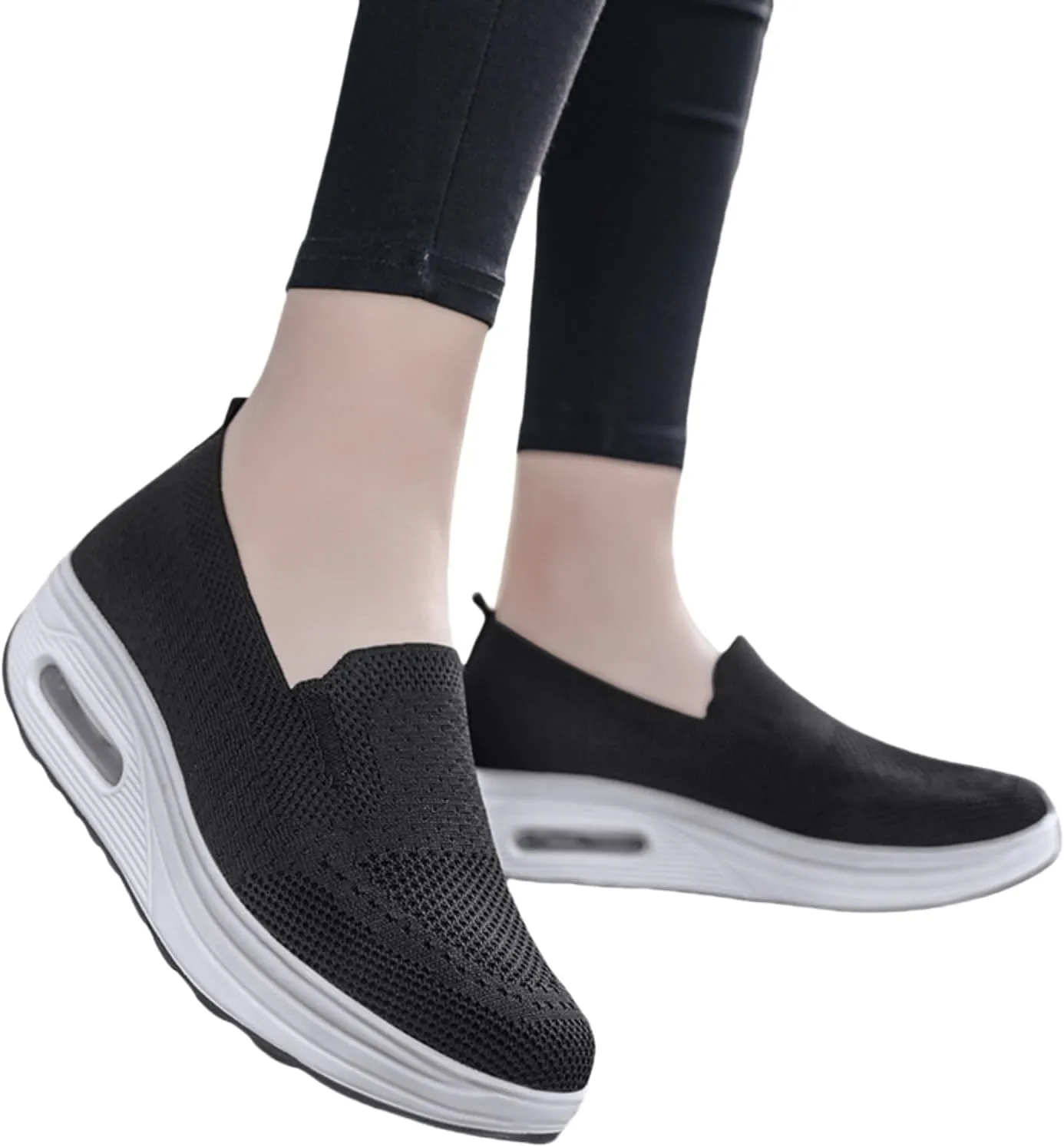 Women's Orthopedic Sneakers Summer Casual Breathable Mesh Hollow Out Slip on Walking Shoes Trendy Comfortable Air Cushion Stretch Diabetic Platform Sneakers with Arch Support