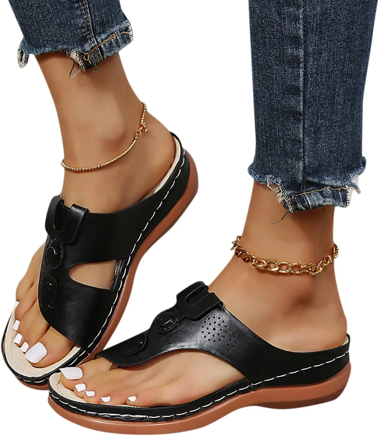 Women's Orthotic Cushion Flip Flops Recovery Walking Sandals for Women Arch Support Wedge Slide Comfortable Dressy Summer Casual Beach Plantar Fasciitis Bunion Outdoor Slides Slip on Shoes for Work
