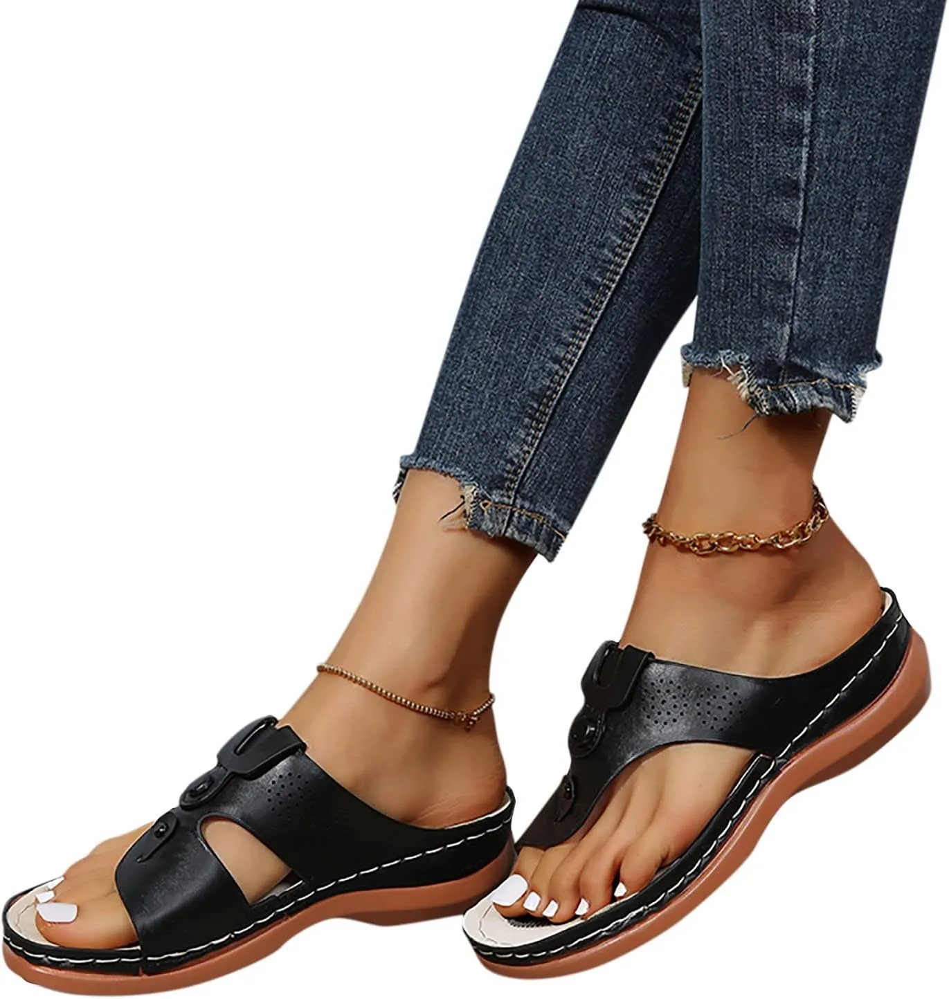 Women's Orthotic Cushion Flip Flops Recovery Walking Sandals for Women Arch Support Wedge Slide Comfortable Dressy Summer Casual Beach Plantar Fasciitis Bunion Outdoor Slides Slip on Shoes for Work