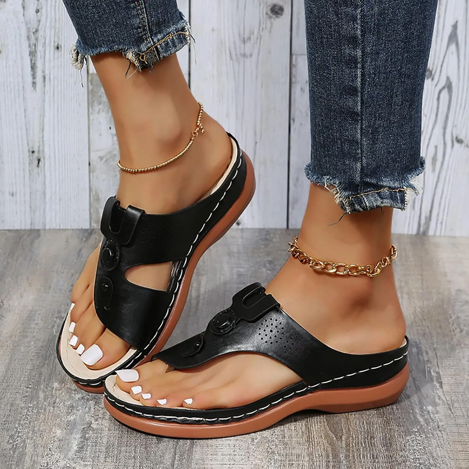 Women's Orthotic Cushion Flip Flops Recovery Walking Sandals for Women Arch Support Wedge Slide Comfortable Dressy Summer Casual Beach Plantar Fasciitis Bunion Outdoor Slides Slip on Shoes for Work