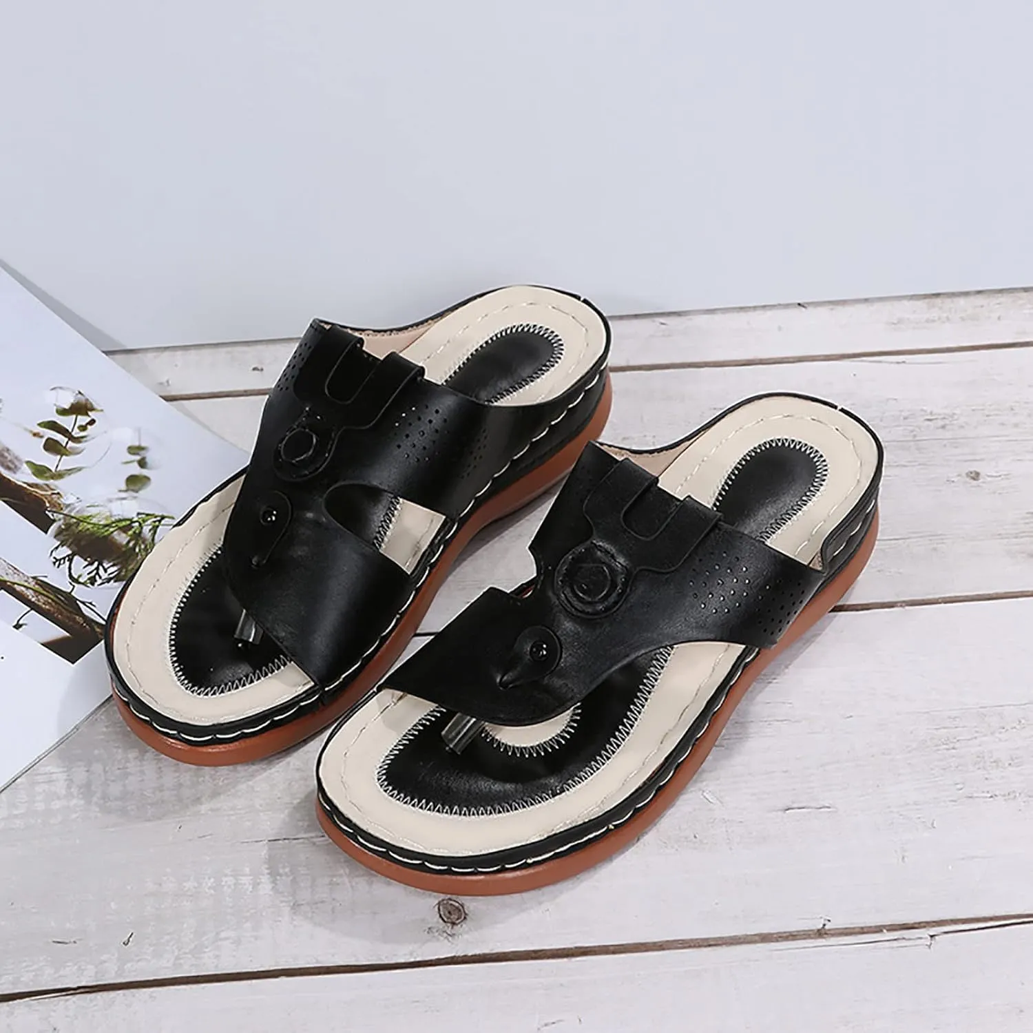 Women's Orthotic Cushion Flip Flops Recovery Walking Sandals for Women Arch Support Wedge Slide Comfortable Dressy Summer Casual Beach Plantar Fasciitis Bunion Outdoor Slides Slip on Shoes for Work