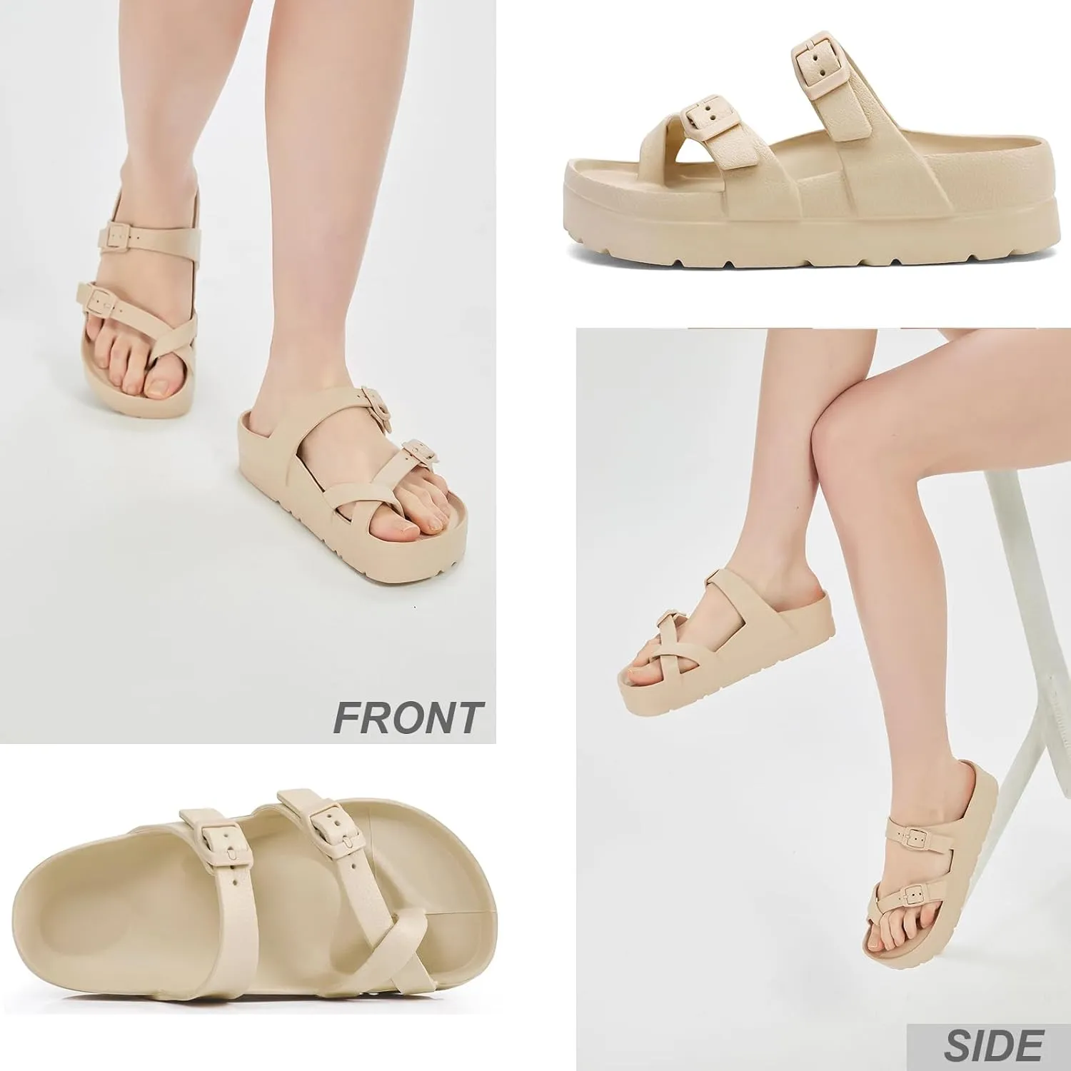 Women's Platform Arch Support Sandals Comfortable Waterproof Slides with Adjustable Buckle Thick Cushion