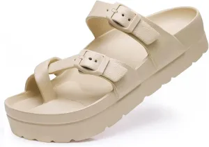 Women's Platform Arch Support Sandals Comfortable Waterproof Slides with Adjustable Buckle Thick Cushion