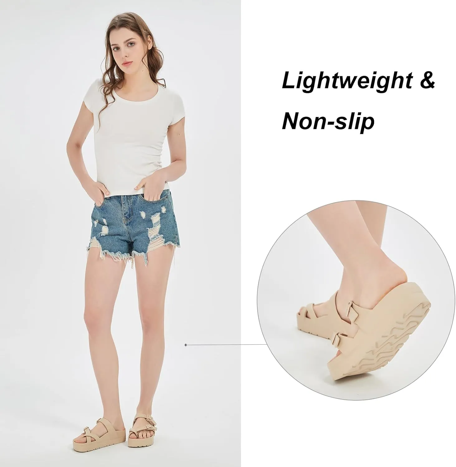 Women's Platform Arch Support Sandals Comfortable Waterproof Slides with Adjustable Buckle Thick Cushion