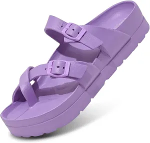 Women's Platform Sandals - Arch Support, Comfortable Foam Slides with Adjustable Buckle, Lightweight Thick Soles | Ultra Cushion