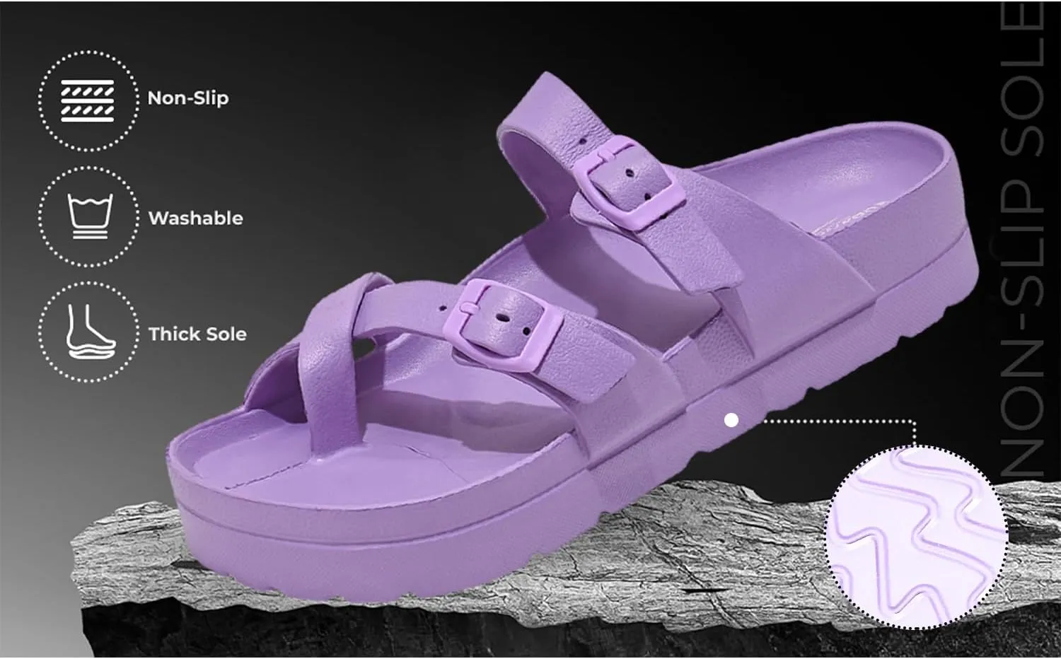 Women's Platform Sandals - Arch Support, Comfortable Foam Slides with Adjustable Buckle, Lightweight Thick Soles | Ultra Cushion