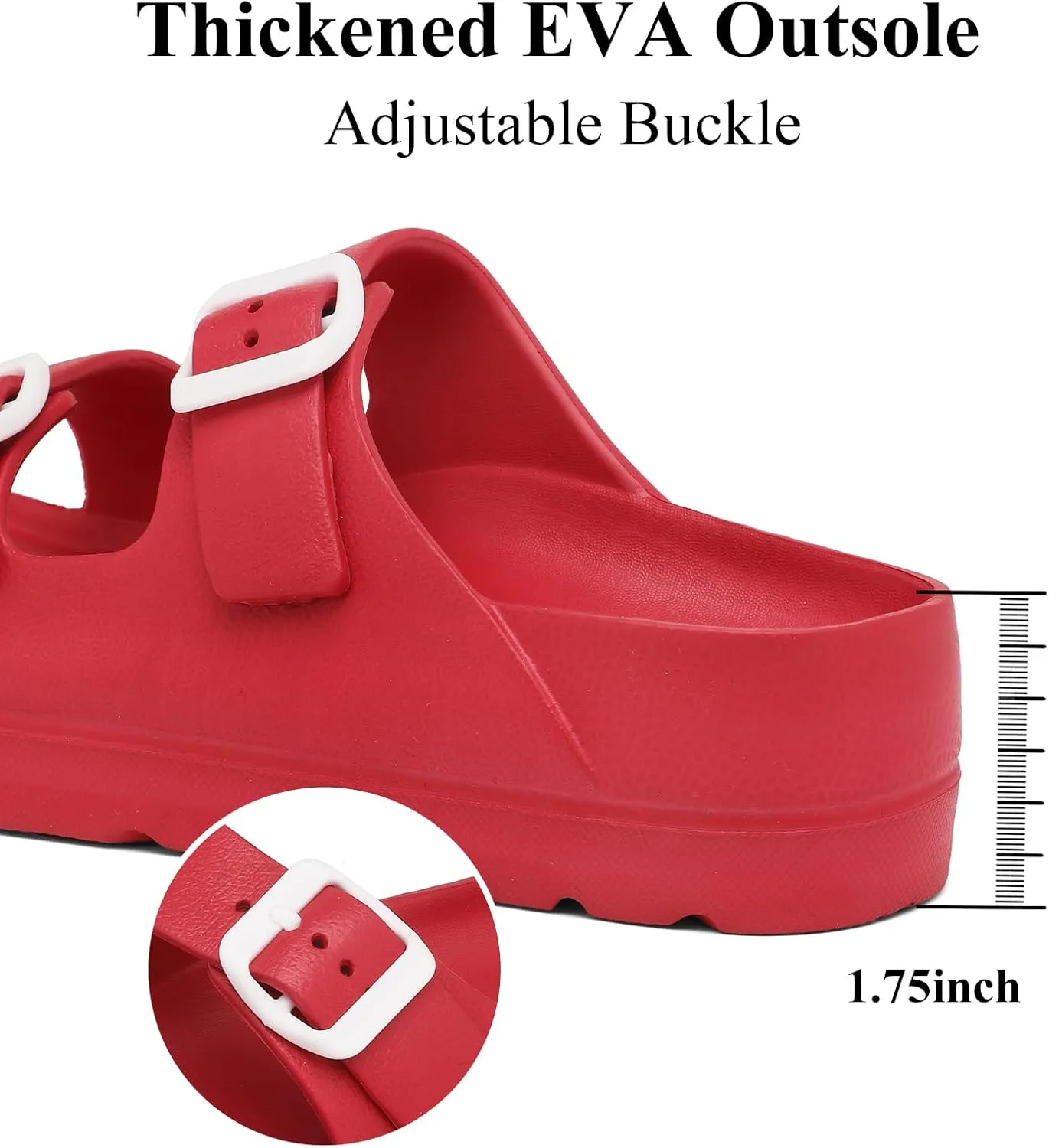 Womens Platform Sandals with Arch Support, Adjustable Buckle Beach Sandal Woman Comfort Lightweight Ultra Cushion EVA Slides