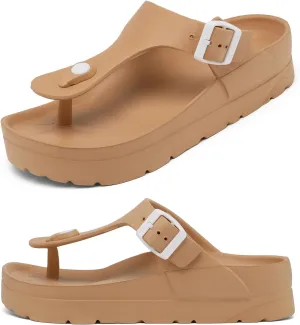 Womens Platform Sandals with Arch Support, Adjustable Buckle Beach Sandal Woman Comfort Lightweight Ultra Cushion EVA Slides