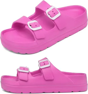 Womens Platform Sandals with Arch Support, Adjustable Buckle Beach Sandal Woman Comfort Lightweight Ultra Cushion EVA Slides