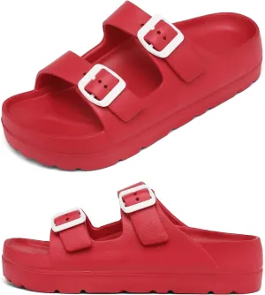 Womens Platform Sandals with Arch Support, Adjustable Buckle Beach Sandal Woman Comfort Lightweight Ultra Cushion EVA Slides