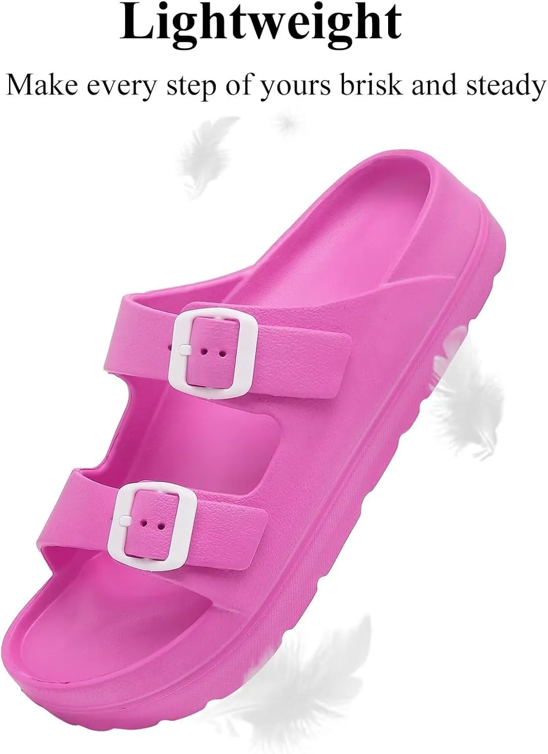 Womens Platform Sandals with Arch Support, Adjustable Buckle Beach Sandal Woman Comfort Lightweight Ultra Cushion EVA Slides