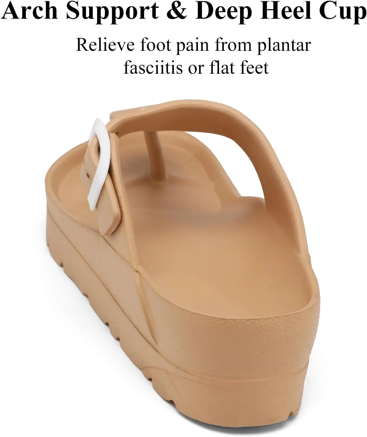 Womens Platform Sandals with Arch Support, Adjustable Buckle Beach Sandal Woman Comfort Lightweight Ultra Cushion EVA Slides