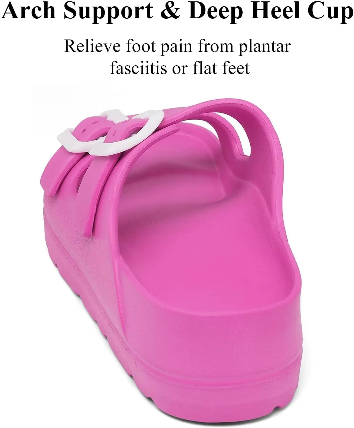 Womens Platform Sandals with Arch Support, Adjustable Buckle Beach Sandal Woman Comfort Lightweight Ultra Cushion EVA Slides
