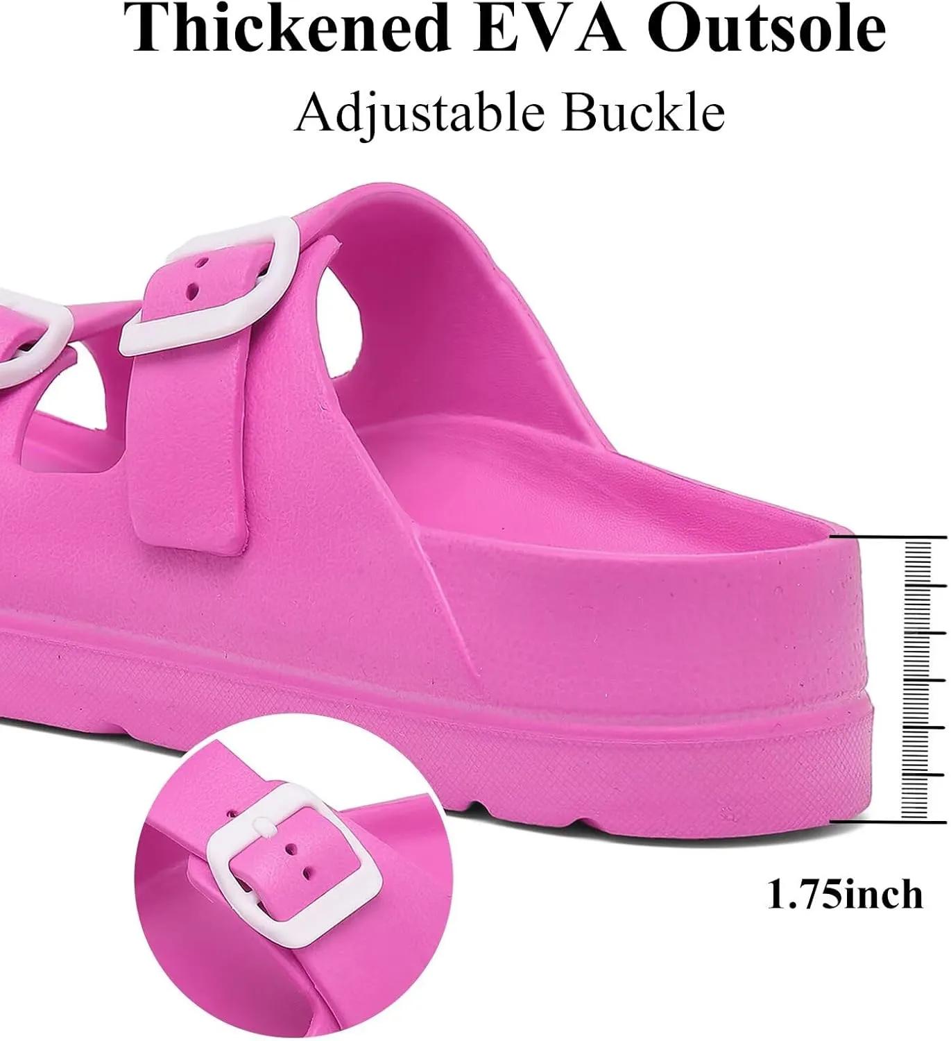 Womens Platform Sandals with Arch Support, Adjustable Buckle Beach Sandal Woman Comfort Lightweight Ultra Cushion EVA Slides