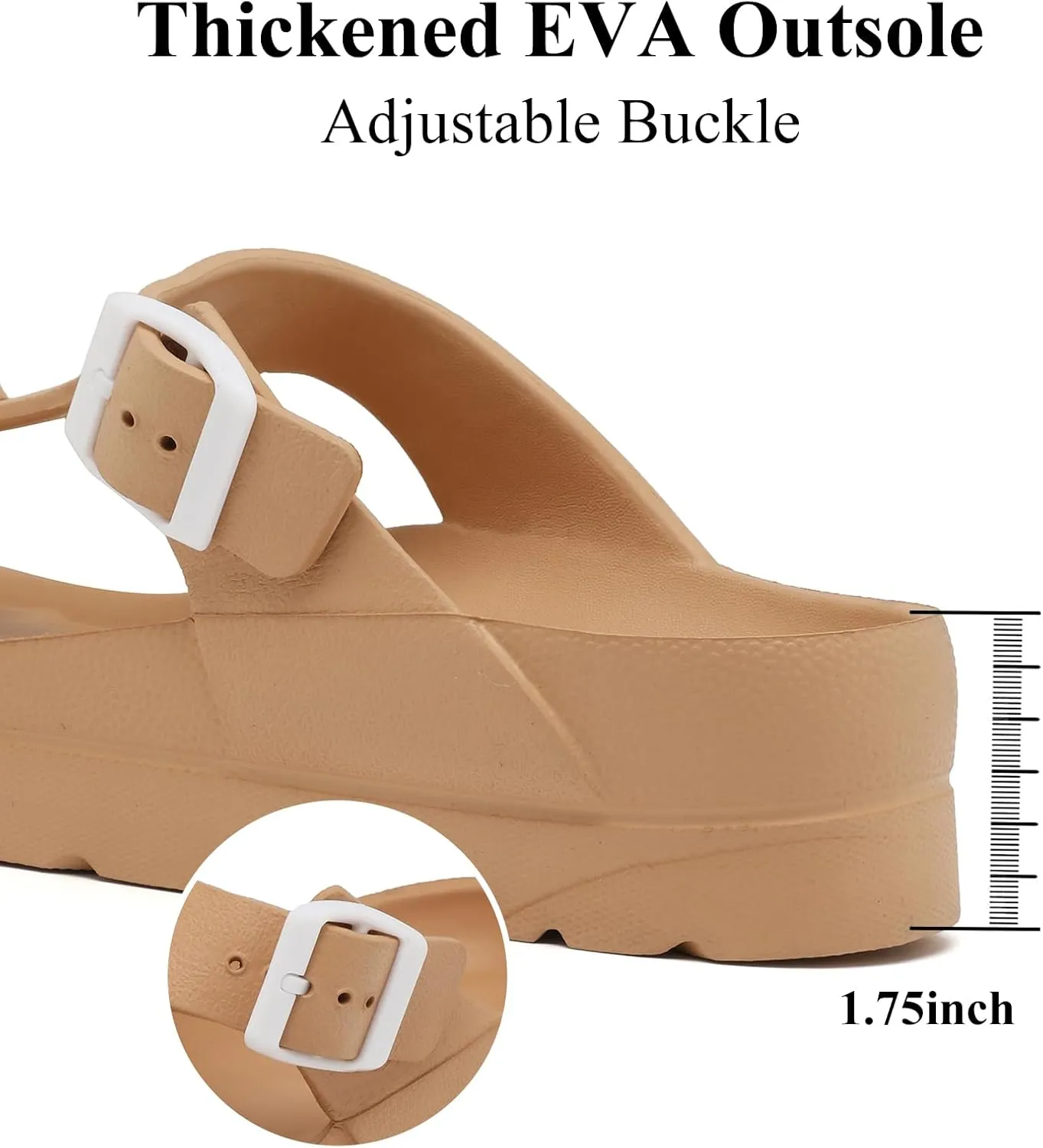 Womens Platform Sandals with Arch Support, Adjustable Buckle Beach Sandal Woman Comfort Lightweight Ultra Cushion EVA Slides