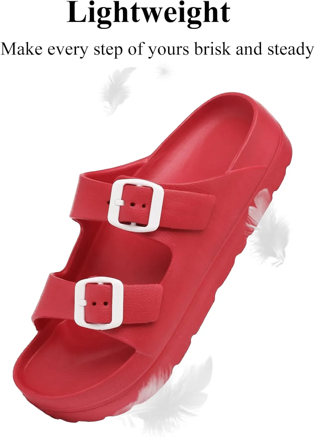 Womens Platform Sandals with Arch Support, Adjustable Buckle Beach Sandal Woman Comfort Lightweight Ultra Cushion EVA Slides