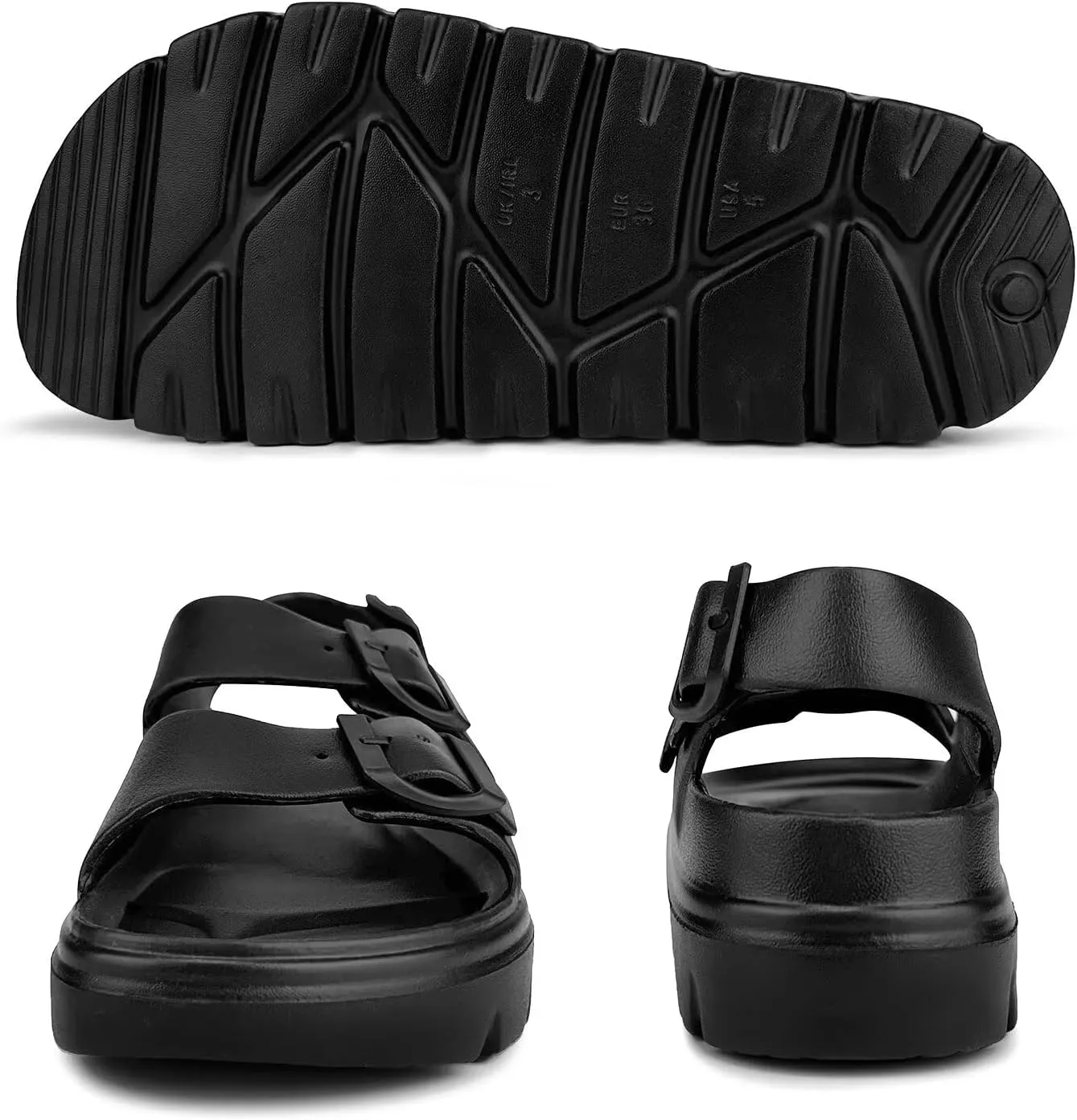 Womens Platform Sandals with Arch Support, Summer Beach Slides with Adjustable Buckle, Comfort Lightweight Chunky Cushion Slip on Sandal
