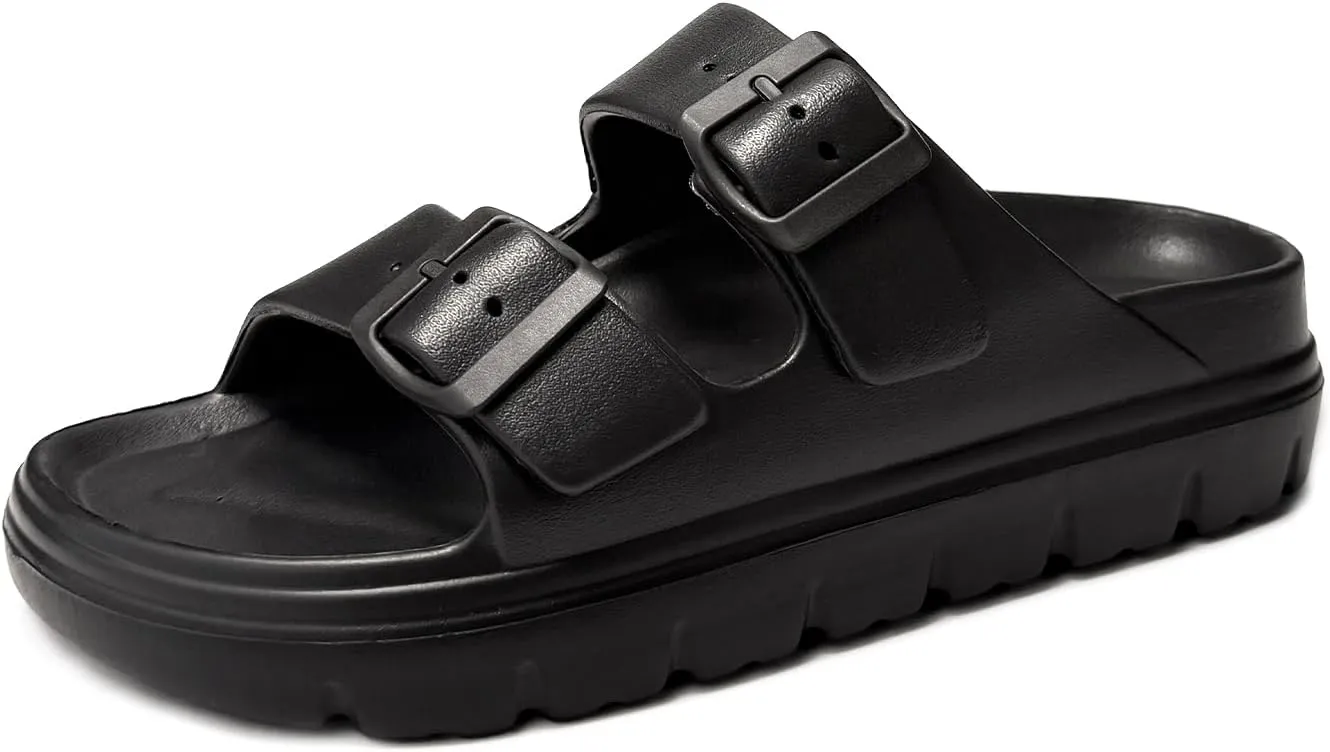 Womens Platform Sandals with Arch Support, Summer Beach Slides with Adjustable Buckle, Comfort Lightweight Chunky Cushion Slip on Sandal
