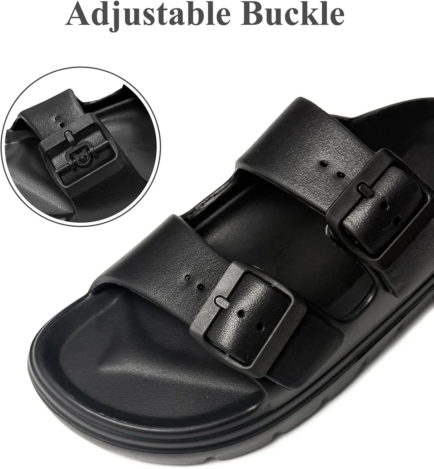 Womens Platform Sandals with Arch Support, Summer Beach Slides with Adjustable Buckle, Comfort Lightweight Chunky Cushion Slip on Sandal