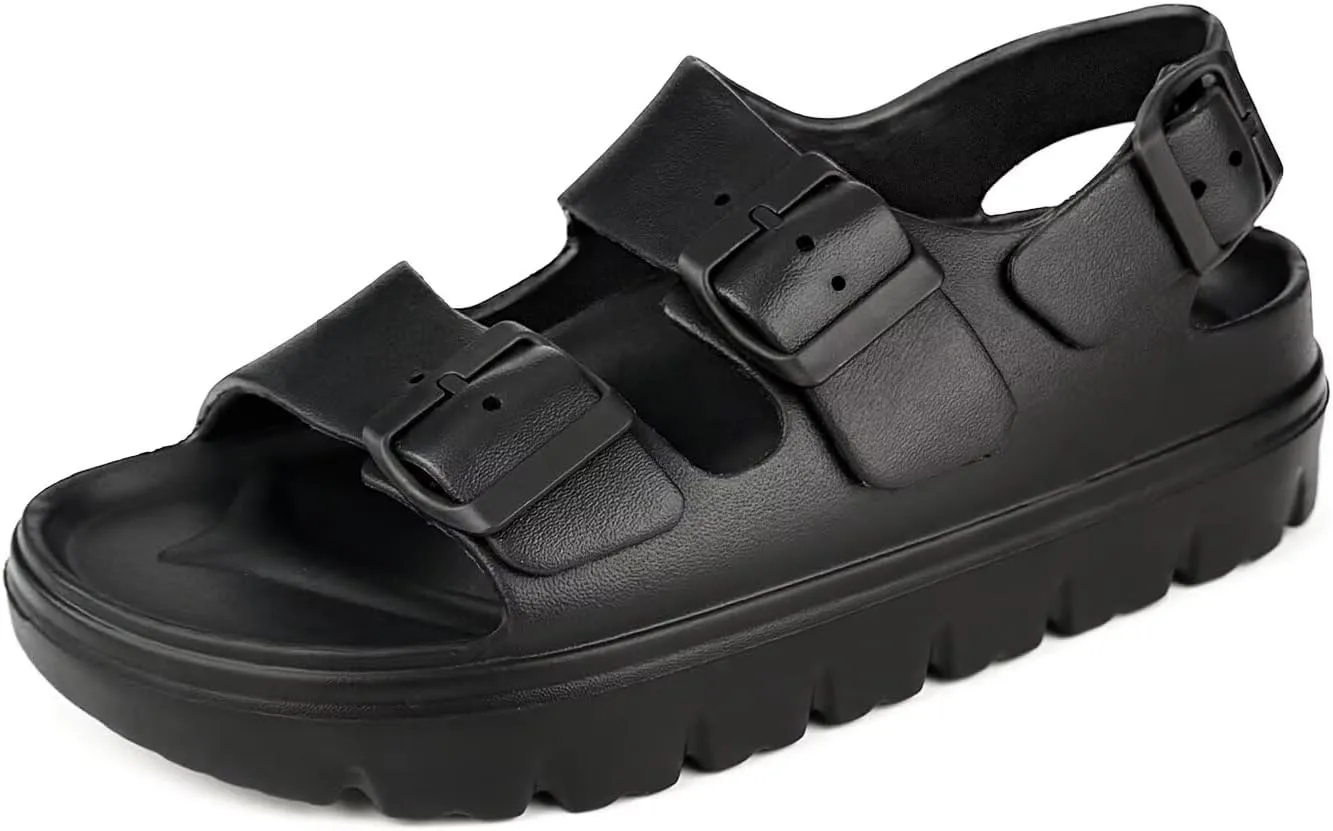 Womens Platform Sandals with Arch Support, Summer Beach Slides with Adjustable Buckle, Comfort Lightweight Chunky Cushion Slip on Sandal