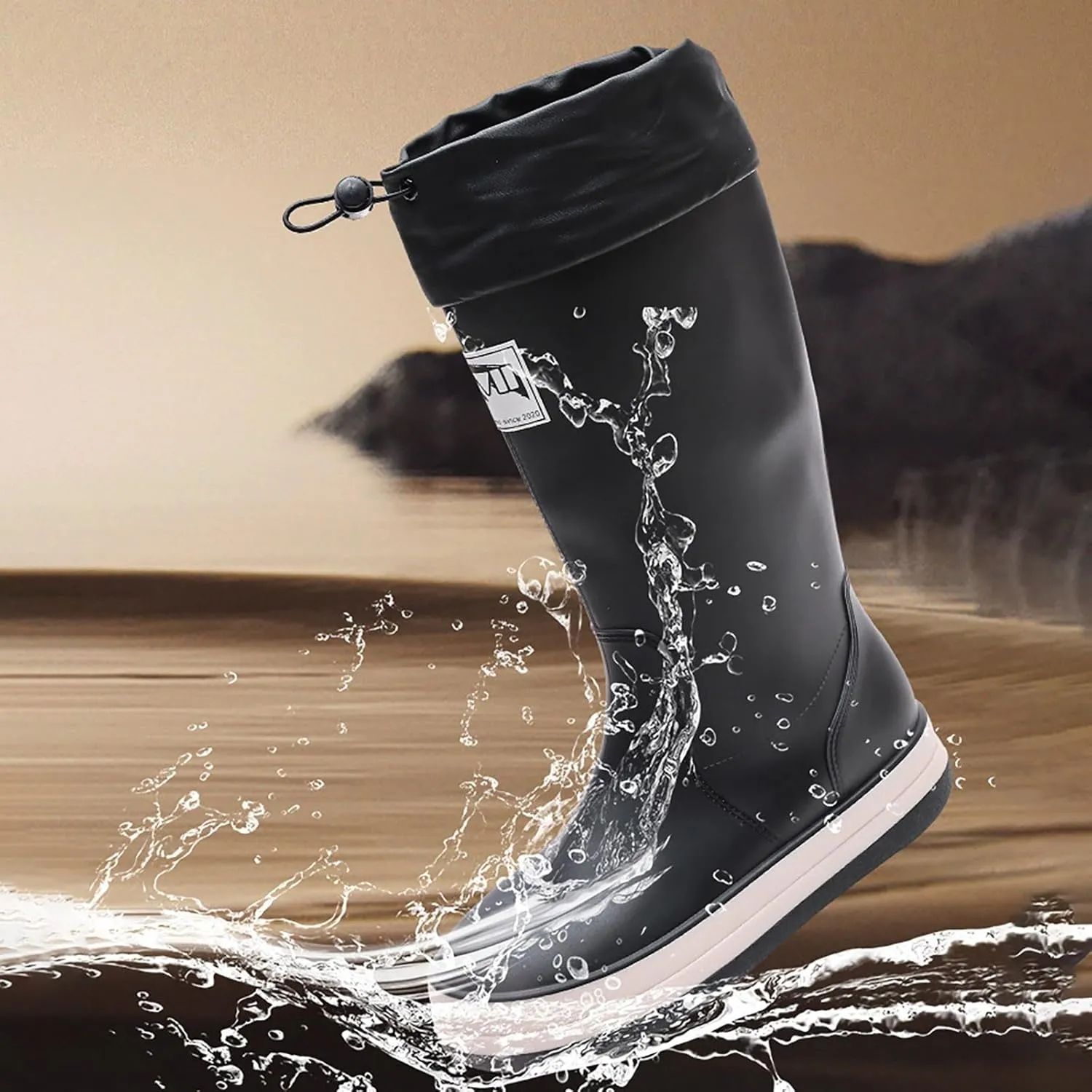 Womens Rain Boots Tall Waterproof Mens Grounded Footwear Booties with Heel Non Slip Work Barefoot Shoes Mid Calf Rain Boots for Women,Waterproof Garden Knee High Boots
