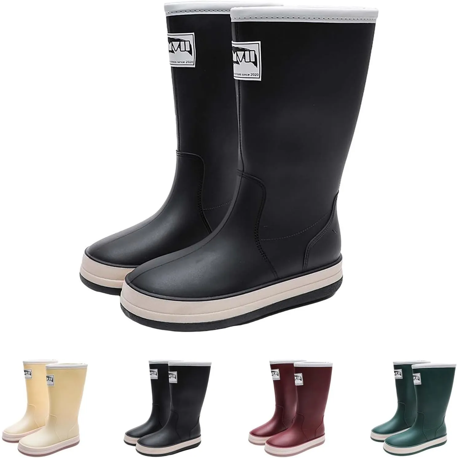 Womens Rain Boots Tall Waterproof Mens Grounded Footwear Booties with Heel Non Slip Work Barefoot Shoes Mid Calf Rain Boots for Women,Waterproof Garden Knee High Boots