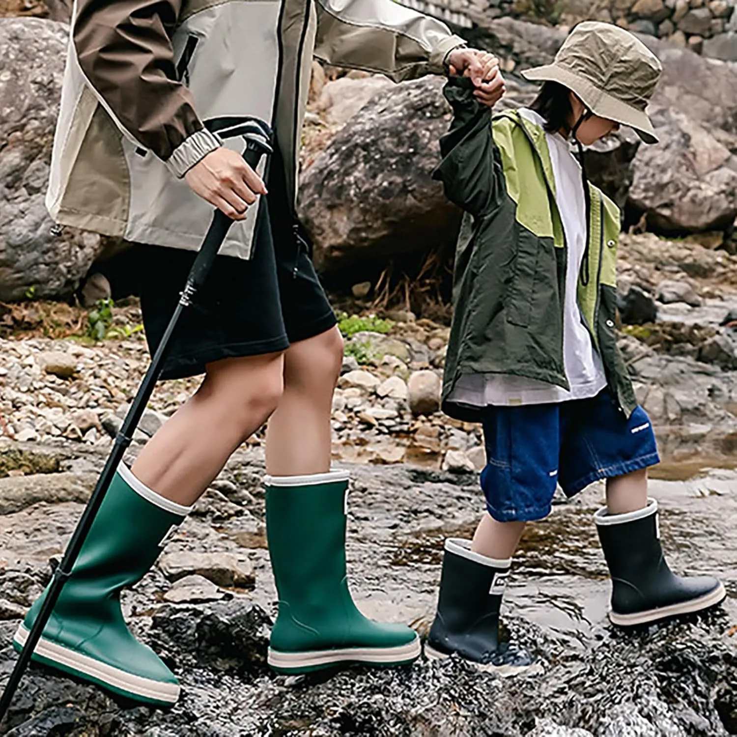 Womens Rain Boots Tall Waterproof Mens Grounded Footwear Booties with Heel Non Slip Work Barefoot Shoes Mid Calf Rain Boots for Women,Waterproof Garden Knee High Boots