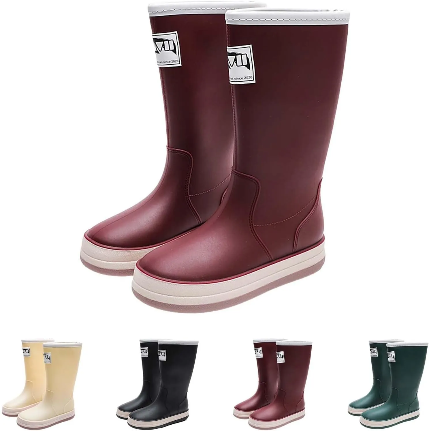 Womens Rain Boots Tall Waterproof Mens Grounded Footwear Booties with Heel Non Slip Work Barefoot Shoes Mid Calf Rain Boots for Women,Waterproof Garden Knee High Boots