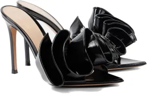 Women's Ruffled High Heel Sandals Patent Leather Stiletto Mules Pointed Toe Dress High Heels Fashion Follower Heels For Wedding Party
