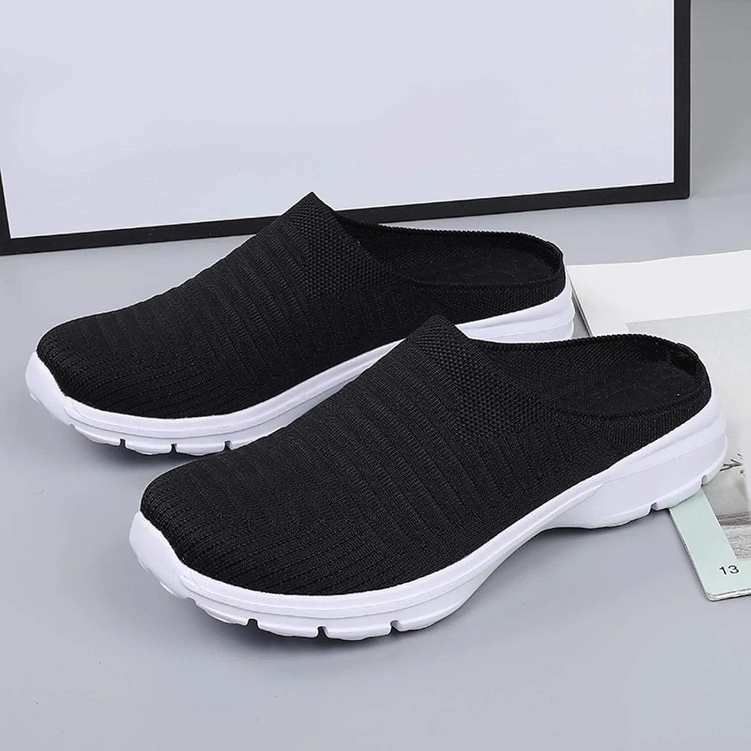 Women's Slip-On Orthopedic Arch Support Backless Mens Running Shoes Walking Casual Black Shoes Platform Sneakers Waterproof Tennis Shoe White Loafers