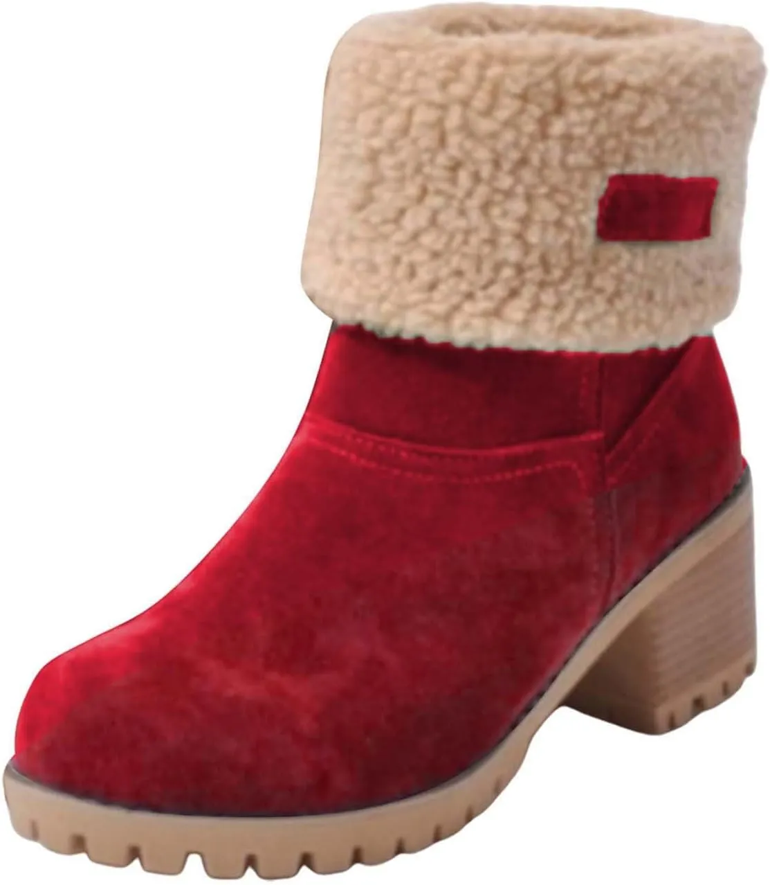 Womens Snow Boots Chunky Heel Slip On Ankle Booties Suede Fur Lined Waterproof Outdoor Comfortable Winter Shoes