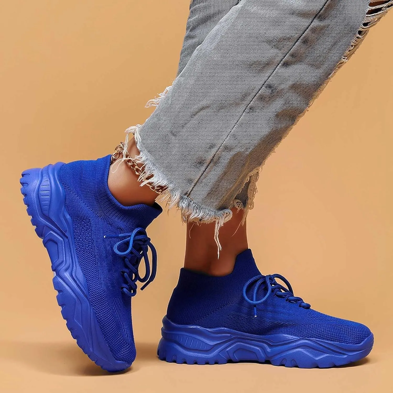 Women's Solid Color Fashion Four Season Lace Up Sneakers Solid Color Flying Woven Running Shoes Women's Water Shoes