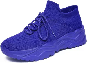 Women's Solid Color Fashion Four Season Lace Up Sneakers Solid Color Flying Woven Running Shoes Women's Water Shoes
