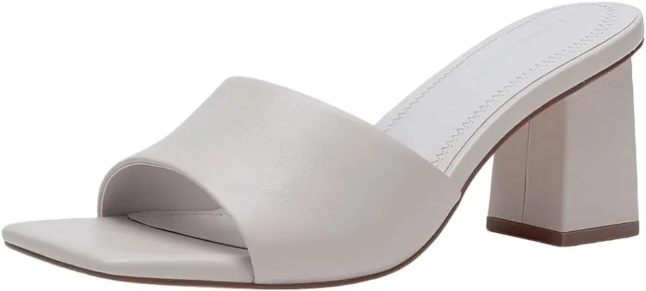Women's Square Open Toe Heeled Sandals Glossy Material Mules Slip On Low Block Chunky Heeled Sandal on Comfortable Casual Dress Pumps Shoes with Sense of Luxury