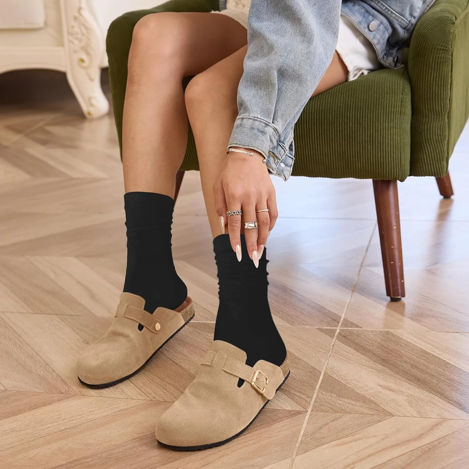 Women's Suede Clogs Leather Mules Slip On Sandals with Arch Support