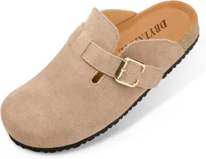 Women's Suede Clogs Leather Mules Slip On Sandals with Arch Support