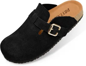 Women's Suede Clogs Leather Mules Slip On Sandals with Arch Support