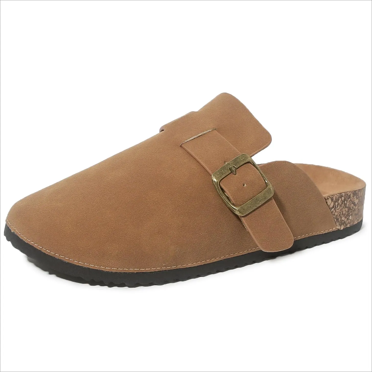 Women's Suede Clogs Soft Cork Footbed Leather Mules Comfort Potato Shoes, Classic Antislip Slippers Mules House Sandals Buckle