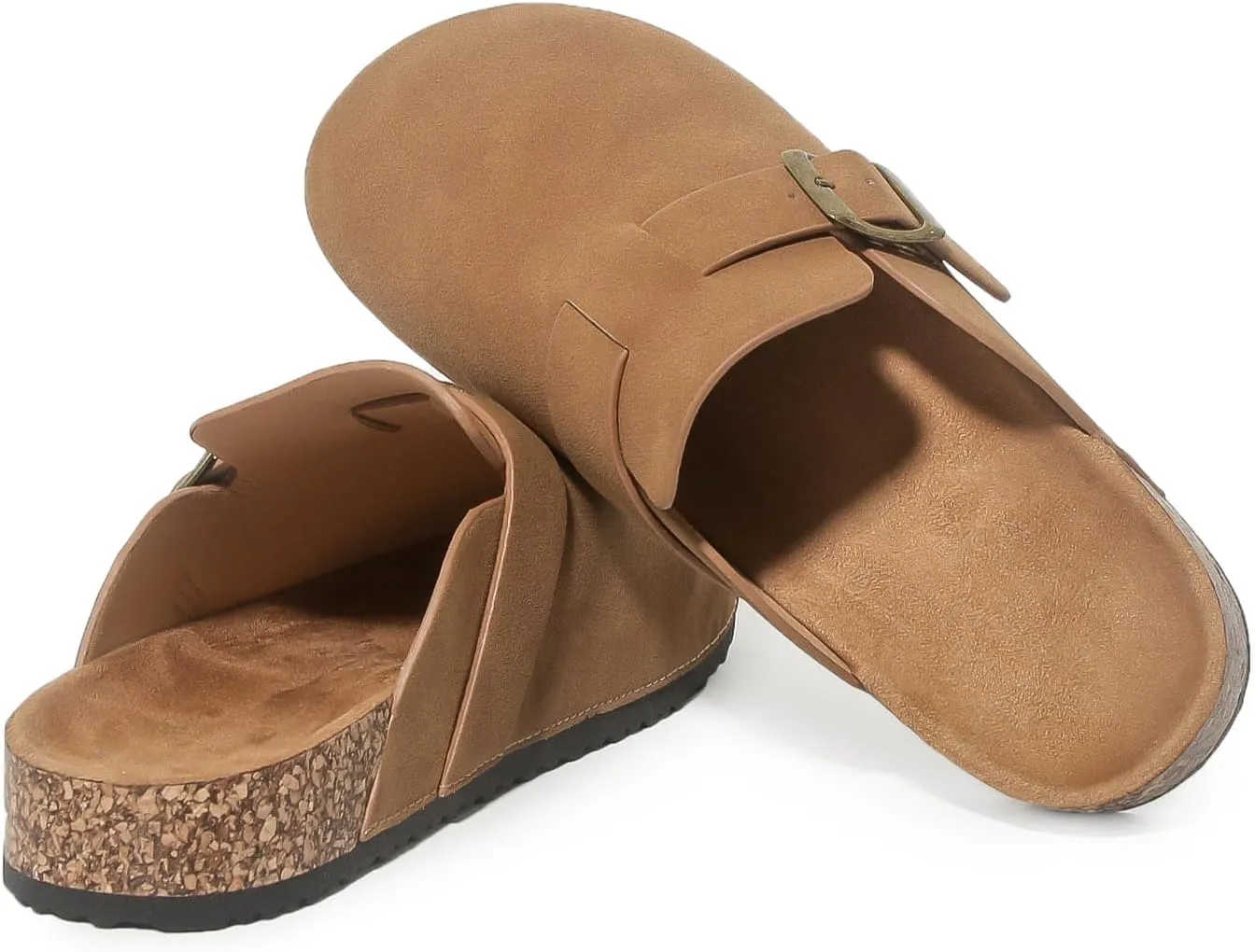 Women's Suede Clogs Soft Cork Footbed Leather Mules Comfort Potato Shoes, Classic Antislip Slippers Mules House Sandals Buckle