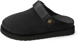 Women's Suede Platform Clogs with Strap Comfy Indoor Outdoor Mules Adjustable Goldenstar Clogs Slippers for Women