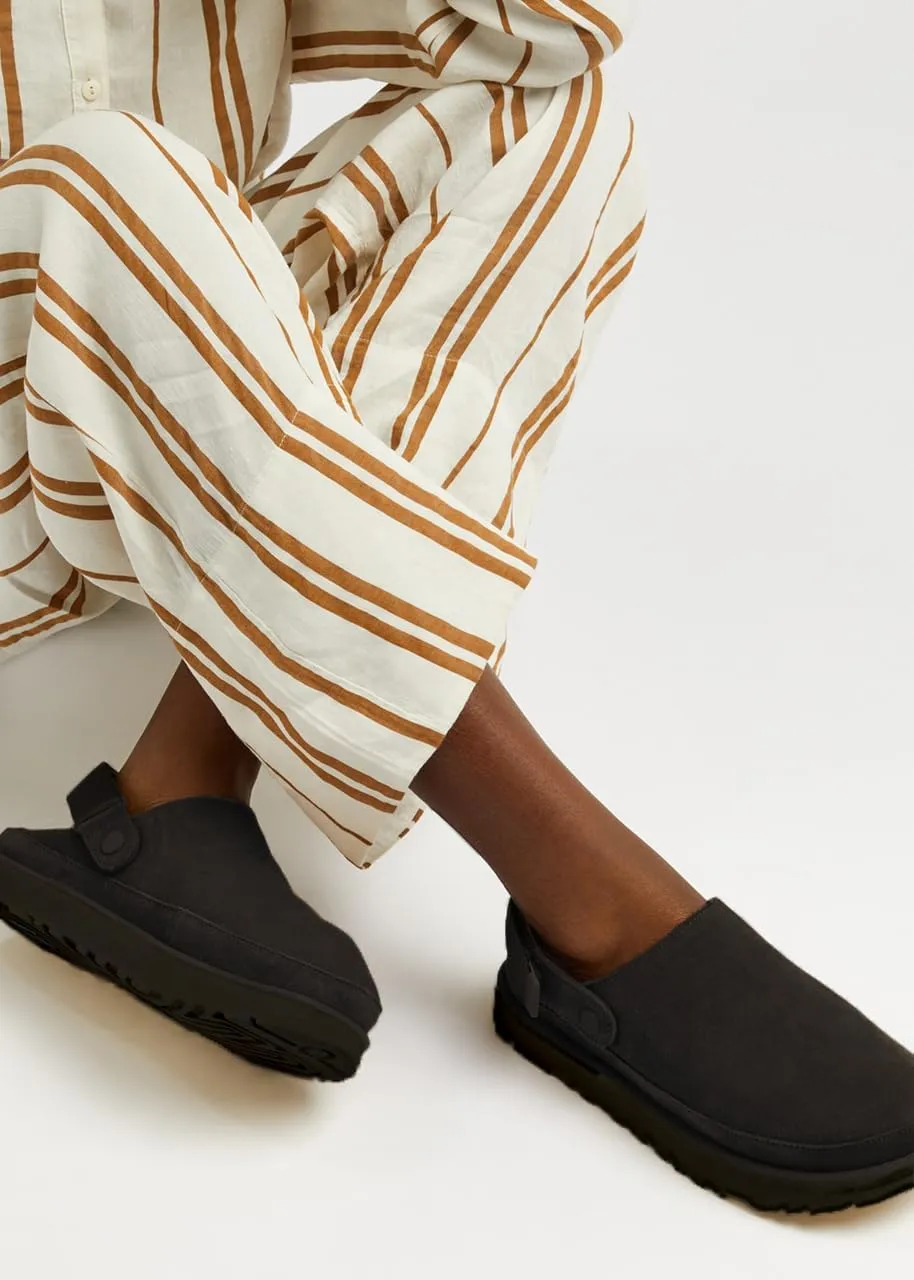 Women's Suede Platform Clogs with Strap Comfy Indoor Outdoor Mules Adjustable Goldenstar Clogs Slippers for Women