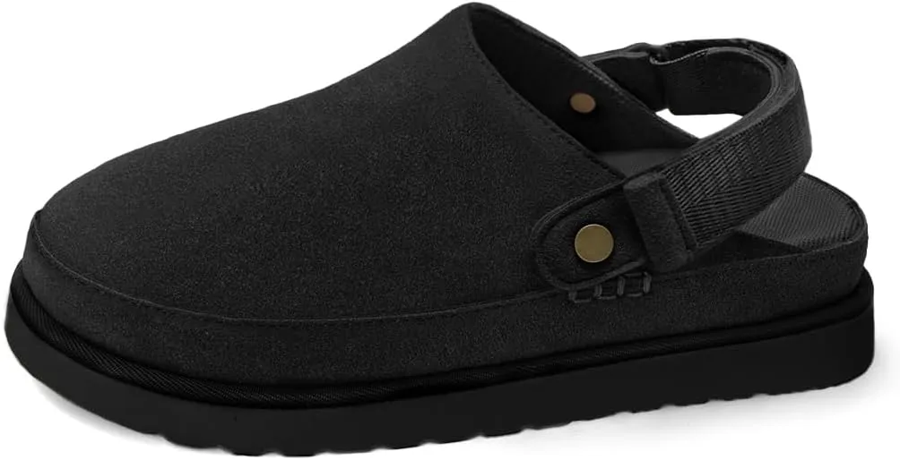Women's Suede Platform Clogs with Strap Comfy Indoor Outdoor Mules Adjustable Goldenstar Clogs Slippers for Women