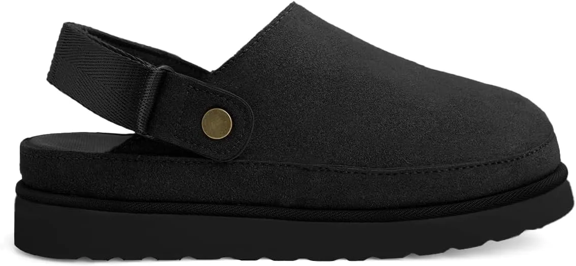 Women's Suede Platform Clogs with Strap Comfy Indoor Outdoor Mules Adjustable Goldenstar Clogs Slippers for Women