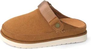 Women's Suede Platform Clogs with Strap Comfy Indoor Outdoor Mules Adjustable Goldenstar Clogs Slippers for Women
