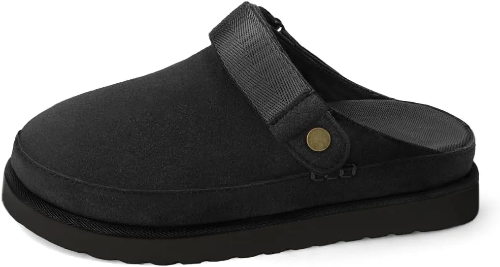 Women's Suede Platform Clogs with Strap Comfy Indoor Outdoor Mules Adjustable Goldenstar Clogs Slippers for Women