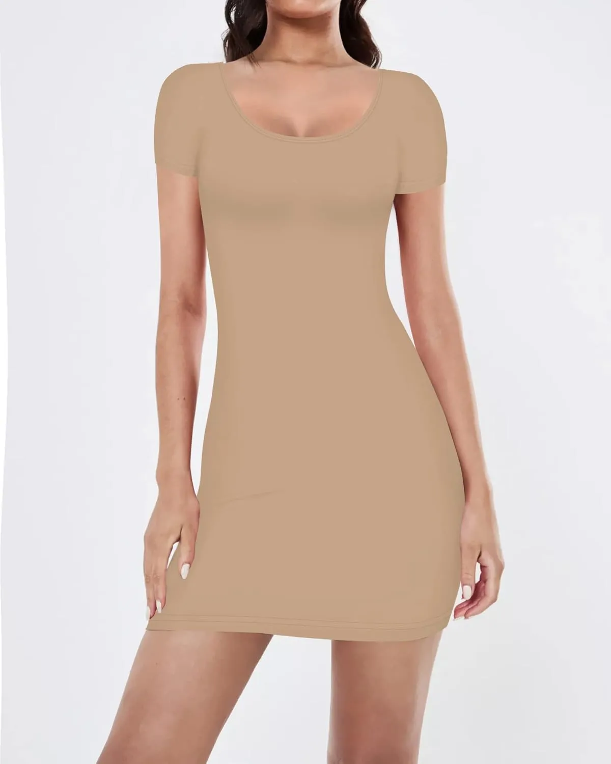 Women's Summer Bodycon Dress Short Sleeve Scoop Neck Sexy Casual Stretchy T Shirt Mini Dresses