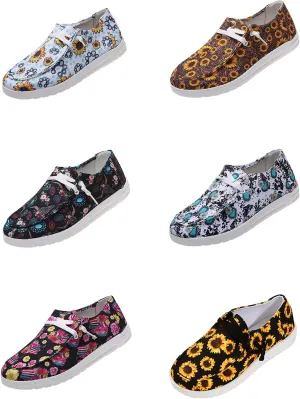 Women's Sunflower Casual Canvas Wendy Shoes,Fashion Lightweight Comfort Slip On Round Toe Sports Walking Flats