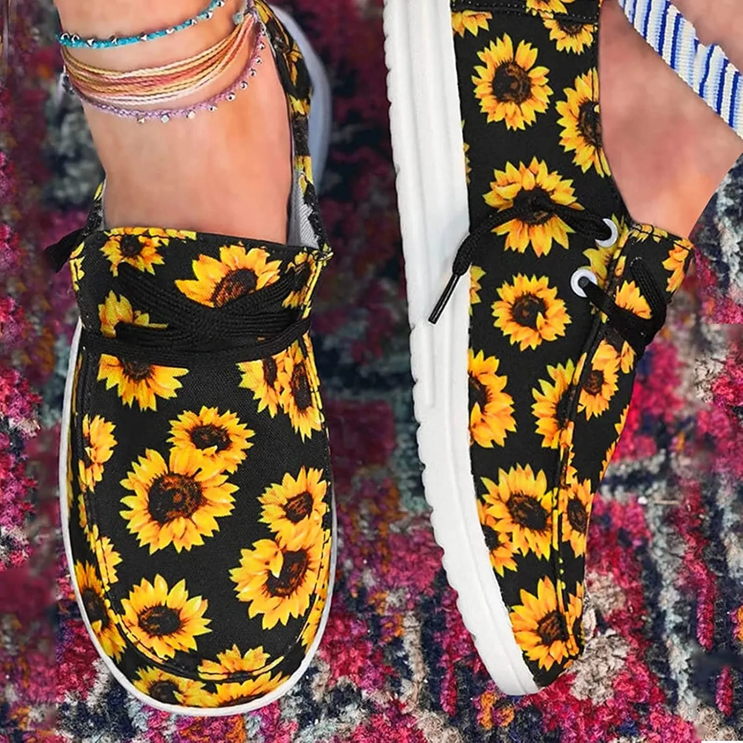 Women's Sunflower Casual Canvas Wendy Shoes,Fashion Lightweight Comfort Slip On Round Toe Sports Walking Flats