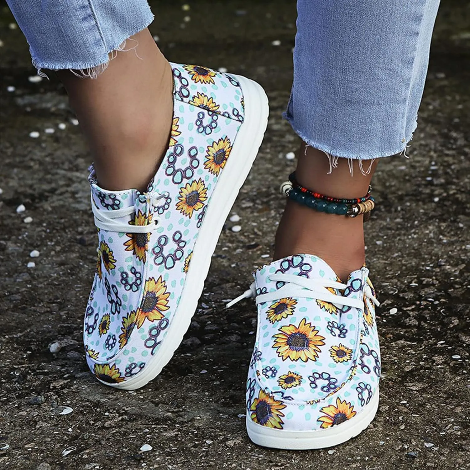 Women's Sunflower Casual Canvas Wendy Shoes,Fashion Lightweight Comfort Slip On Round Toe Sports Walking Flats