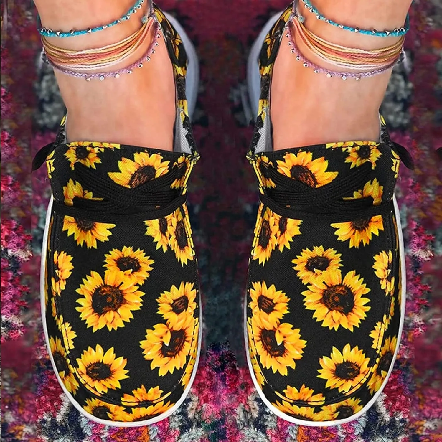 Women's Sunflower Casual Canvas Wendy Shoes,Fashion Lightweight Comfort Slip On Round Toe Sports Walking Flats
